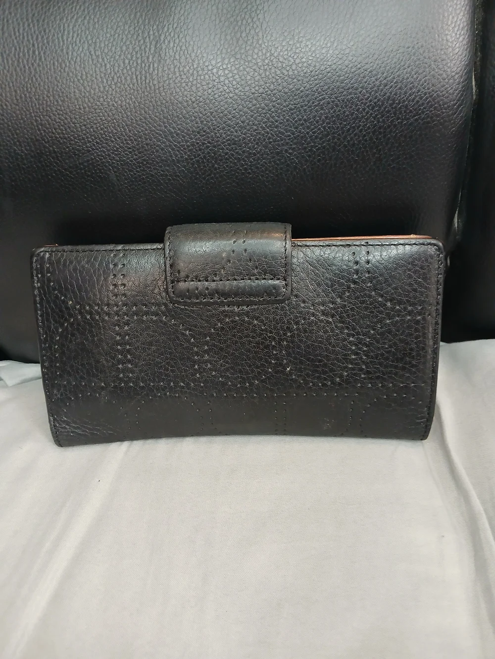 kate spade Black Leather Turn-Lock Continental Wallet with Stitch Detailing